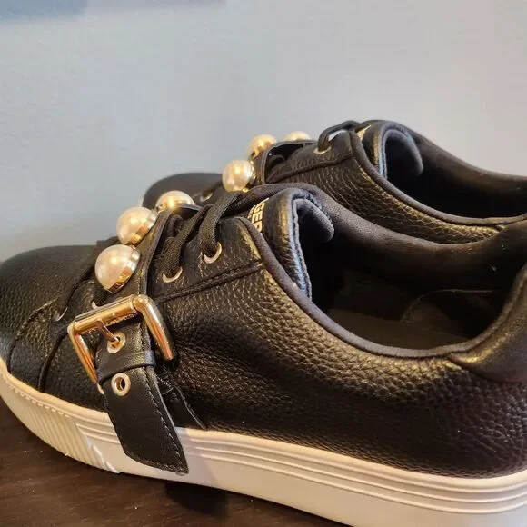 Black Sneakers with Pearl Accents